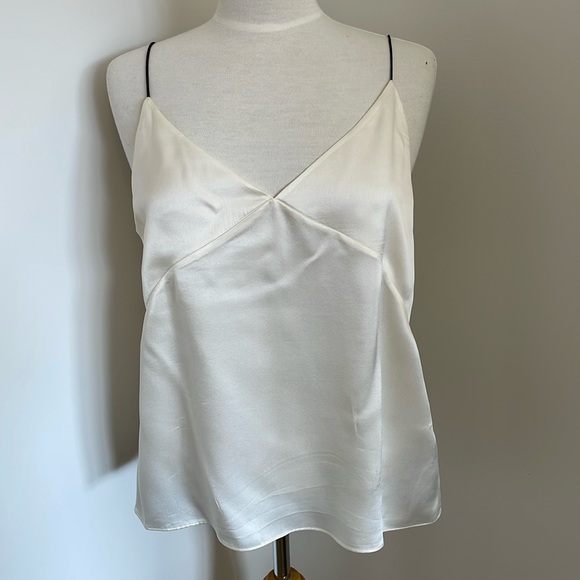 Massimo Dutti Tops - NWOT, MASSIMO DUTTI, Ivory 100% Silk Cami with Black Straps, U.S. size 10